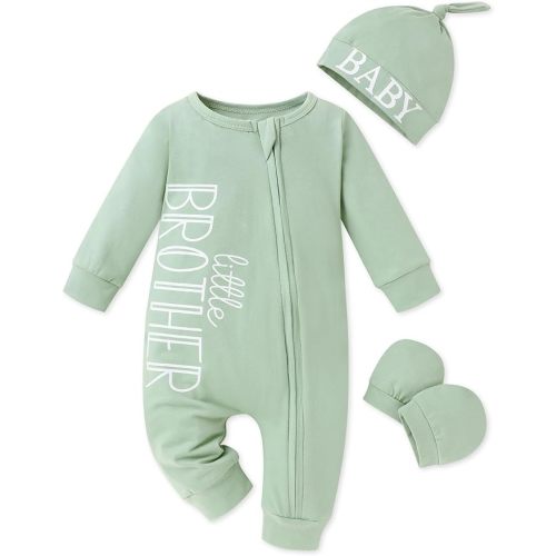 Baby Boy Clothes Letter Print One Piece Romper Baby Coming Home Outfits with Hat Newborn Boy Outfits