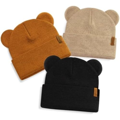 DANMY Baby Beanie Warm Winter Hat with Bear Ear for Infant Toddler Boys Girls Child Soft Knitted Skull Cap