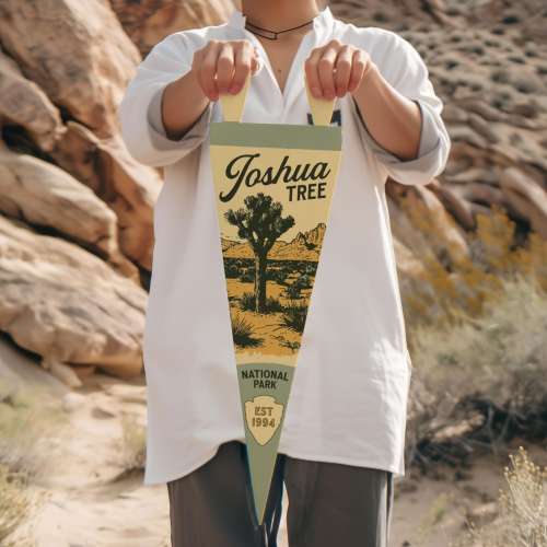 Joshua Tree National Park Felt Pennant | Vintage style poster. California typography flag wall art home decor. USA Handmade Gift
