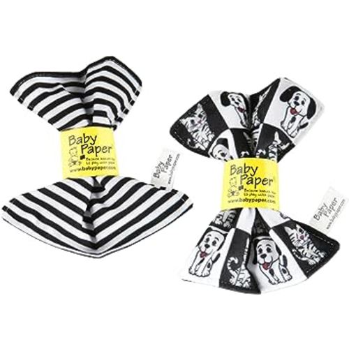 Baby Paper – 2 Pack of Crinkly, Sensory Toys, Black & White Stripe, Dog/Cat