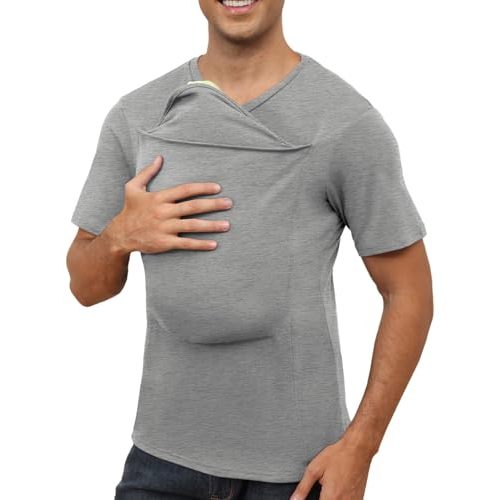 Mens Baby Carrier Shirt Dad Shirt for Men Short Sleeve Pocket Tee Shirts | New Dad Gifts T-Shirt Baby Wearing Skin to Skin Shirts