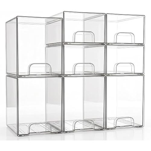 Clear Stackable Storage Drawers: Acrylic Organizer Bins 8 Pack