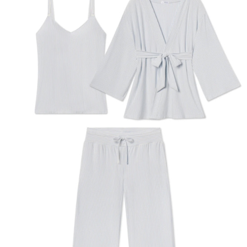 LAKE | Women | DreamModal™ Pajamas | Serene Blue Stripe Maternity Kimono Bundle