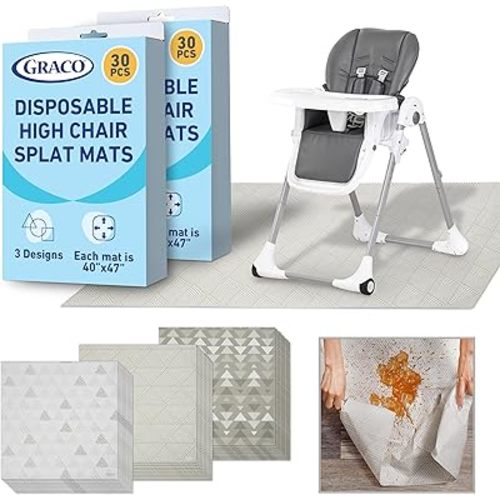 Graco Baby Disposable Splat Mats – 60 Count, 47" x 40", Biodegradable Floor Protector for Mealtime, Under High Chair, Home & Restaurant Use, Port Design