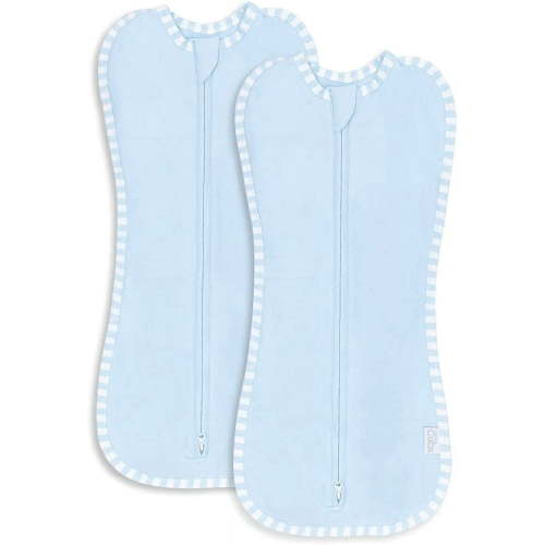 Comfy Cubs Swaddle Blanket Baby Girl Boy Easy Zipper Wrap 2 Pack Infant (Small 0-3 Months, Blue)