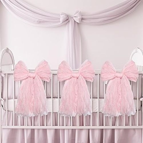 XunYee 3 Pack Large Pink Bows 10x18 Inch Giant Tulle Bow Wall Party Decor