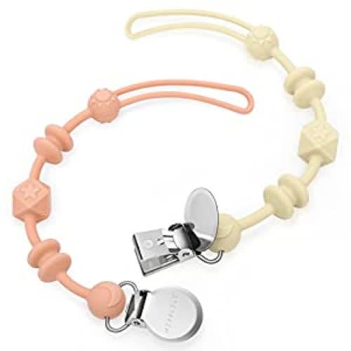 MISSLILI Baby Silicone Pacifier Clip Holder with One-Piece Silicone Pacifier Clip, Set of 2 Soft Flexible Pacifier Clips Binky Clips for Boys and Girls. - Bean Paste & Milky White