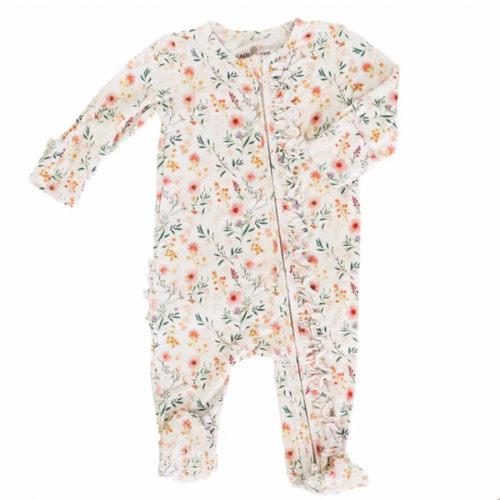 Winnie's Wildflowers Ruffle Zipper Footie | Caden Lane