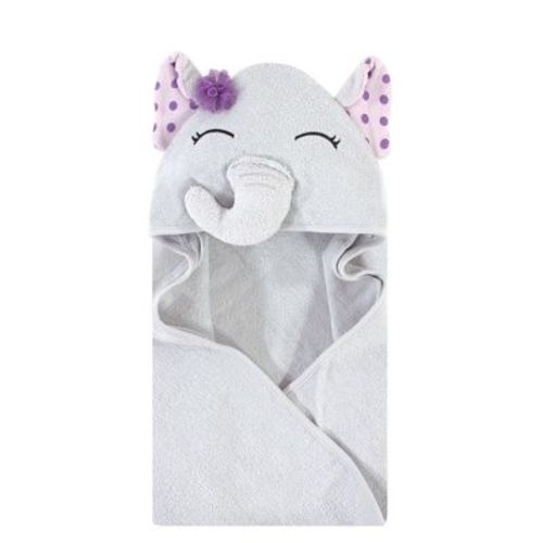 Hudson Baby Infant Girls Cotton Animal Hooded Towel, Purple Dots Pretty Elephant, One Size
