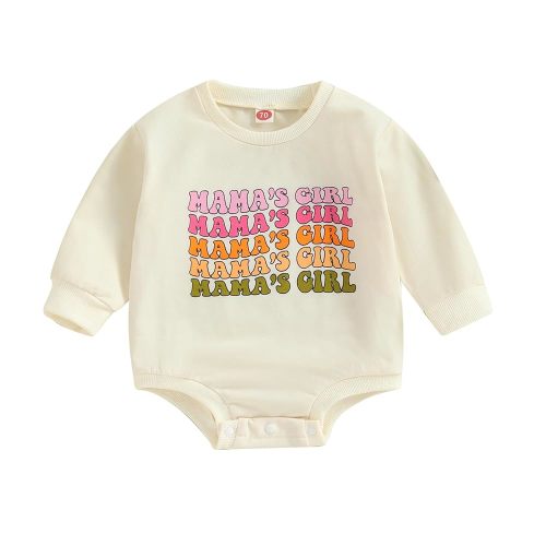 Newborn Sweatshirt Romper Baby Girl Letter Print Long Sleeve Romper Cute Oversized Bodysuit Fall Winter Clothes