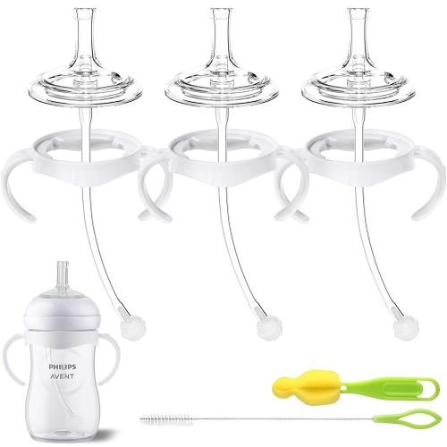 Straw Cup Conversion Kit for Philips Avent Natural Baby Bottles, Sippy Cups Transition Kit with Silicone Straw Top Nipples, Weighted Straw, Bottle Handle, Cleaning Brush for Toddler 6+ Month, 3-Pack