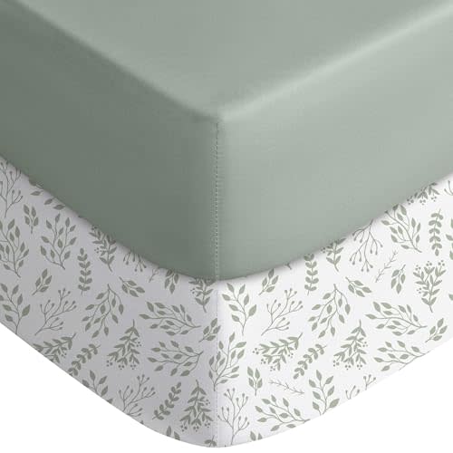 Yoofoss 2-Pack Baby Crib Sheets for Boys Girls 52x28 (Green+Leaf) | Soft & Breathable & Cozy, Fitted Crib Mattress Cover Set for Baby Bed and Toddler Mattress