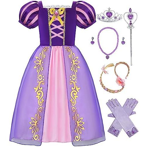 Girls Princess Costume Purple Princess Dresses for Little Girls Fancy Dress Up Clothes for Halloween Cosplay Party