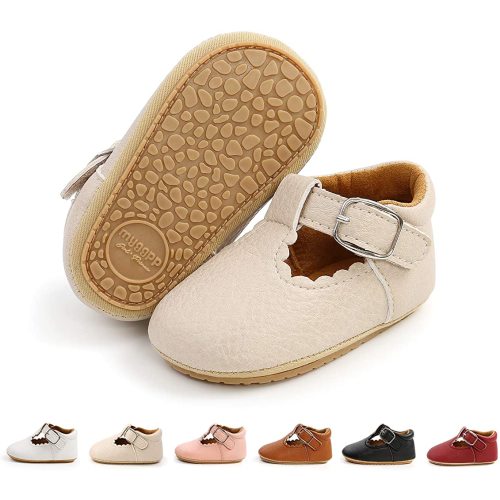 BEBARFER Infant Baby Girls Shoes Mary Jane Flats Anti-Slip Sole Toddler White Dress Shoes
