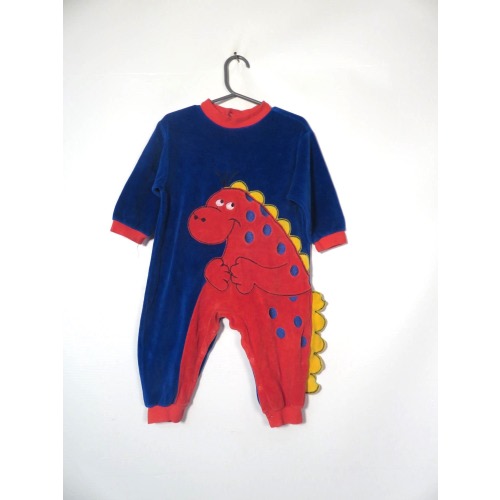 Vintage 80s/90s Kids Velour Dinosaur Onesie Size 18M