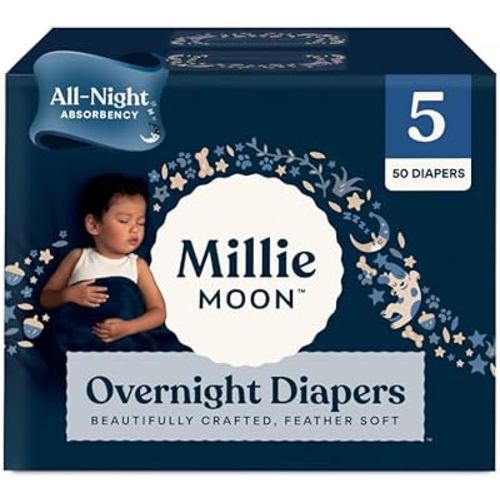 Millie Moon Overnight Diapers ~ (Size-5 and count-50) ~ Diaper Weight Range ~ 28 to 43 Lbs.