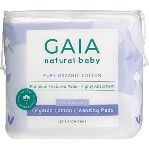 GAIA Natural Baby Organic Cotton Pads | 100% Organic Cotton | Soft & Gentle for Newborns | Ideal for Cleansing, Umbilical Care & Nappy Changes | Plastic Free | Australian Brand | 40 Pack