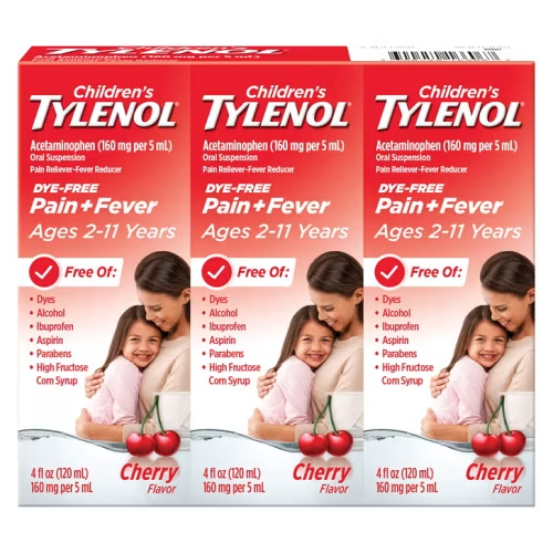 Children's Tylenol Liquid Pain Relief & Fever Medicine, Dye-Free Cherry Flavor, 12 Fluid Ounces | Costco