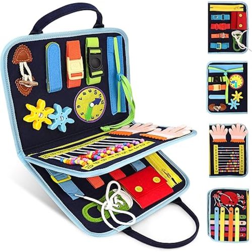 Busy Book for Toddlers - Montessori Busy Board with Sensory Activities for Learning Fine Motor Skills, Travel Toys for Toddlers for Airplane, Car. for Boys and Girls.