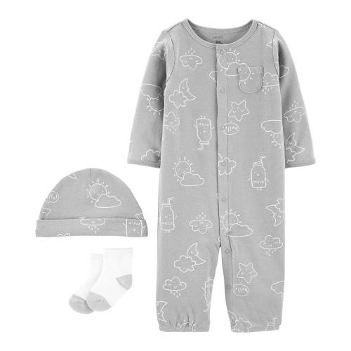 3-Piece Take-Me-Home Converter Gown Set - Grey - NB