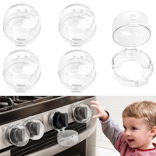 Stove Knob Safety Covers Baby Proofing for Press Stove Knob and Oven Knob Child Safety Locks - 5 Pack (Transparent)