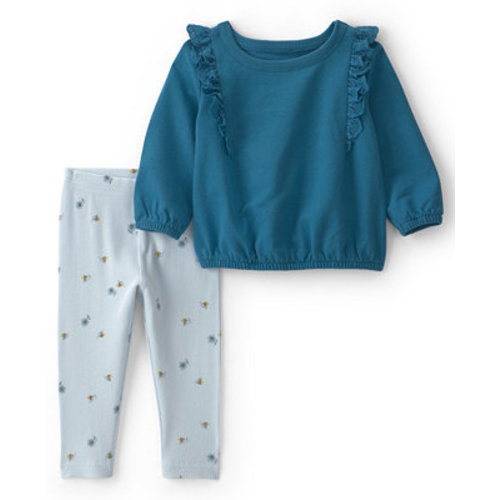 Baby Girls' Embroidered Ruffle French Terry Top and Bee Print Pants, 2-Piece Set