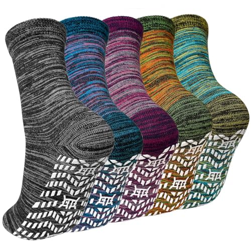 ZAKASA Non Slip Grip Socks - Non Skid Crew Grippy Socks for Men Women Anti Slip Grippers for Elderly Hospital Yoga Pilates