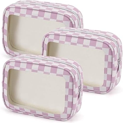 YOPCDJ 3PCS Clear Toiletry Bag,TSA Approved Travel Makeup Pouch with Zipper for Cosmetics and Toiletries, Diaper Bag Organizer Pouch Set,Women's Purse Organizer and Clear Car Bag