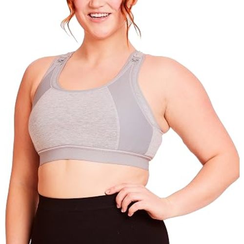 Wireless Nursing Sports Bra High Impact Support Nursing Bra by La Leche League - Grey/Pink, 3X
