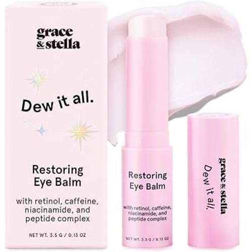grace & stella Under Eye Brightener Balm Stick - Travel Size Toiletries - Retinol & Caffeine Eye Cream for Dark Circles, Puffiness, Wrinkles - Restore and Hydrate - Vegan Skincare (0.13oz / 3.5g)