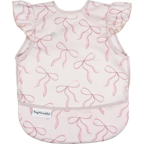Tiny Twinkle Mess Proof Baby Bib for Girls | Waterproof Toddler Bib for Eating | Baby Apron for Feeding | Machine Washable | Perfect Shower Gift (Bows, 6–24M)