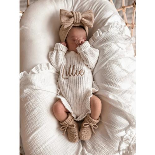 Personalized Knit Baby Announcement Romper – Ruffle Leg Newborn Outfit