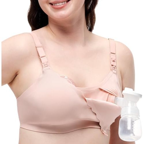 Momcozy 4-in-1 Pumping Bra Hands Free for All-Day Wear, Breast Pump Bra with Cooling Fabric Jelly Strip Support Nursing Bra