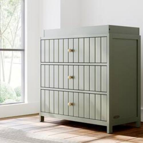 Teddi Olive 3 Drawer Dresser 35.51 in. Wide with Changing Topper
