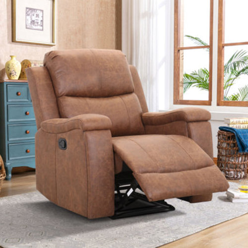 Latitude Run® Ilkeston 37" Wide Modern Vegan Leather Manual Recliner Chair with Built-in Cup Holder & Reviews | Wayfair