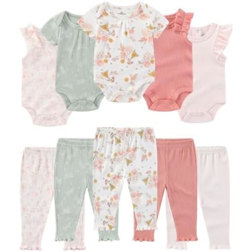 Ruliby Baby Bodysuit and Pant Set Summer Ribbed Mix Match Infant Clothes