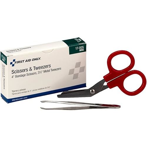 First Aid Only 17-005 Bandage Scissors and Forceps Tweezers Set for First Aid and More