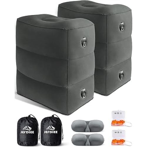 JefDiee Inflatable Foot Rest Pillow, Kids Airplane Bed, Adjustable 3 Layers Height Leg Rest Pillow, Airplane Travel Essentials Great for Airplane, Office, Home, Trains, Cars