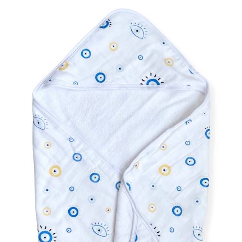Evil Eye Baby Swaddle Blanket, Bamboo Muslin Swaddle Set Newborn, Muslin Burp Cloth Bib Receiving Blanket, Greek Baby Evil Eye of Protection