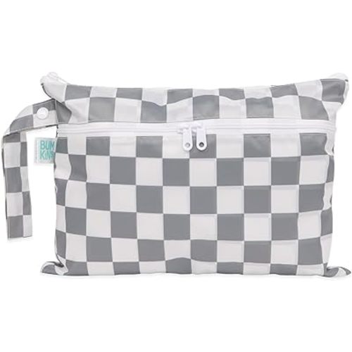 Bumkins Waterproof Wet Dry Clutch Bag for Baby, Travel, Swim Suit, Cloth Diapers, Pump Parts, Pool, Gym Clothes, Toiletry, Strap to Stroller, Daycare, Zip Reusable Bag, Packing Pouch, Gray Check