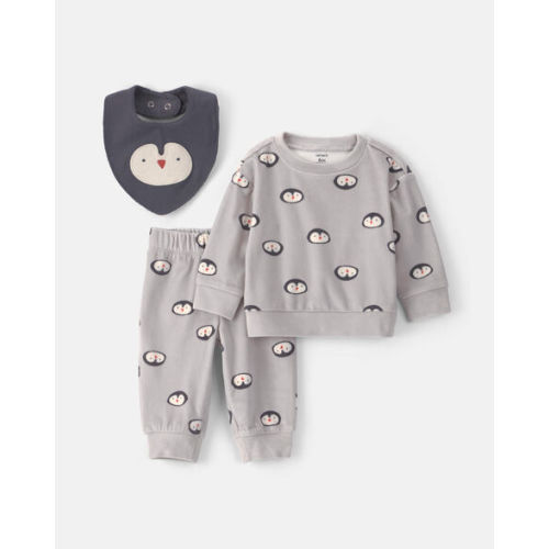 Baby Boy 3-Piece Penguin Long-Sleeve Top & Pant Set - Grey | Carter's
