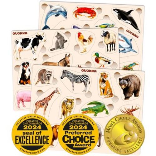 QUOKKA Wooden Puzzles for Toddlers 1 2 3 – 3x SET Toddler Puzzles Ages 2-4 - Montessori Toy for Toddlers