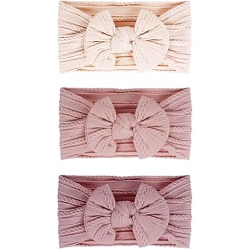 hoyuwak 3 PCS Baby Bow Headbands Handmade Nylon Bow Hairbands Soft High Stretchy Hair Accessories for Infant Baby Girls