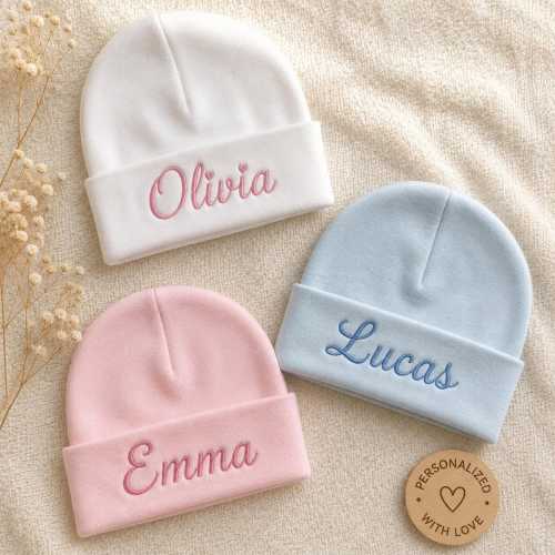 Personalized Embroidered Newborn Hospital Hat | Custom Baby Name Beanie
