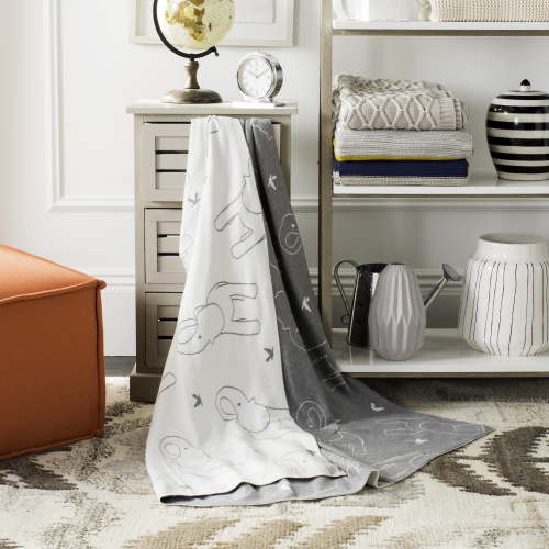 SAFAVIEH Ella Knit Elephant Patterns Throw, 50" x 60", Light Grey/Ivory