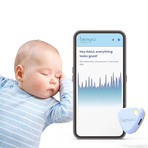Bempu Bellybutton Smart Breathing Baby Monitor for Safer Sleep with Gentle Vibration, App Notifications, Easy to Clip, Portable, Medical-Grade Materials & Non-Bulky Design