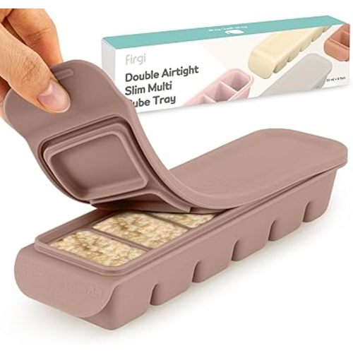 1 oz/6 Sections Silicone Ice Cube Freezer Tray with Lid, 100% Food-Grade Platinum Silicone,Leak Resistance & Dishwasher Safe for Baby Food Prep,Breast Milk,Purees - Korean Made, Brown