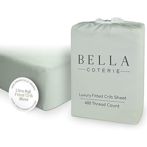 Bella Coterie Luxury Bamboo Viscose Crib Sheet | Organically Grown | Ultra Soft | Cooling for Better Sleep | Deep Pocket Fitted Sheet for Crib & Toddler Mattress | 100% Organically Grown [Sea Glass]