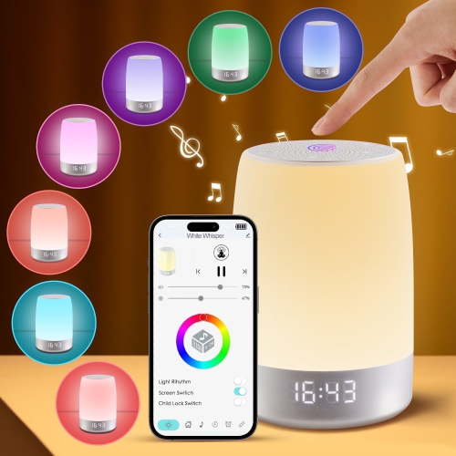 LOFTER-PRO Night Light, Dimmable Touch Lamp for Bedroom, Portable Table Bedside Lamp with Alarm Clock, 8 RGB Colors Changeable & Stepless Dimming, 4 Timers, White