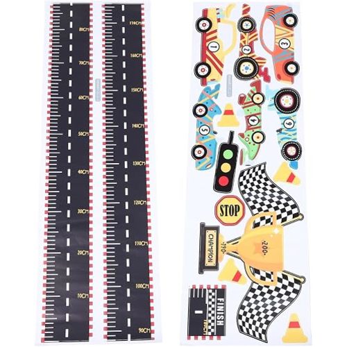Kids Height Growth Chart Wall Decal Race Car Theme Removable Height Measurement Sticker for Nursery Playroom School Wall Decor 70.86 X 11.81 in
